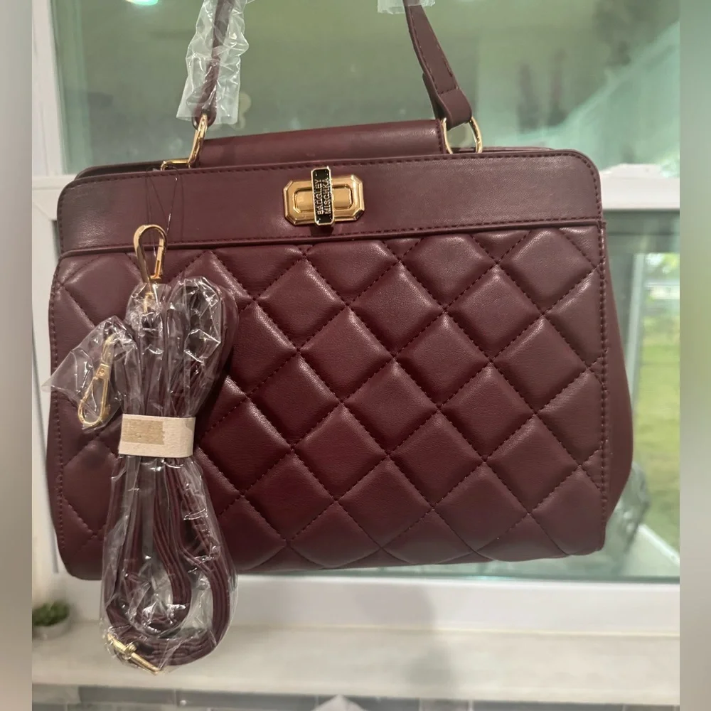 🆕Badgley Mischka Quilted Maroon Satchel w/ long strap